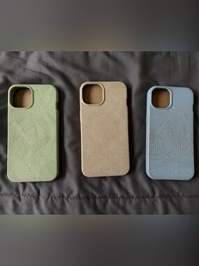 Used Pela Eco-Friendly Phone Case Set - Green, Beige, Blue